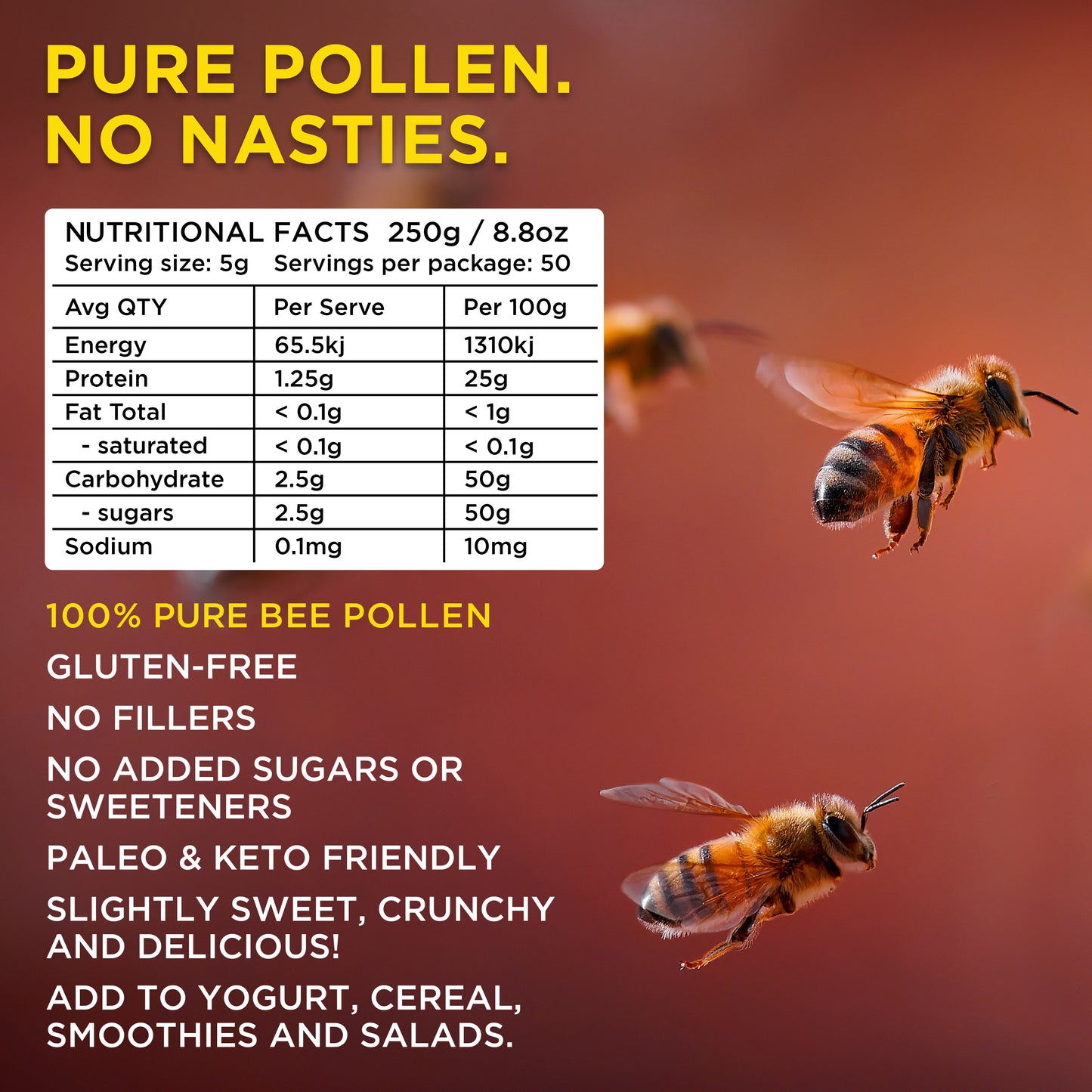 Helio Hives Bee Pollen 250g - Premium Australian Bee Pollen