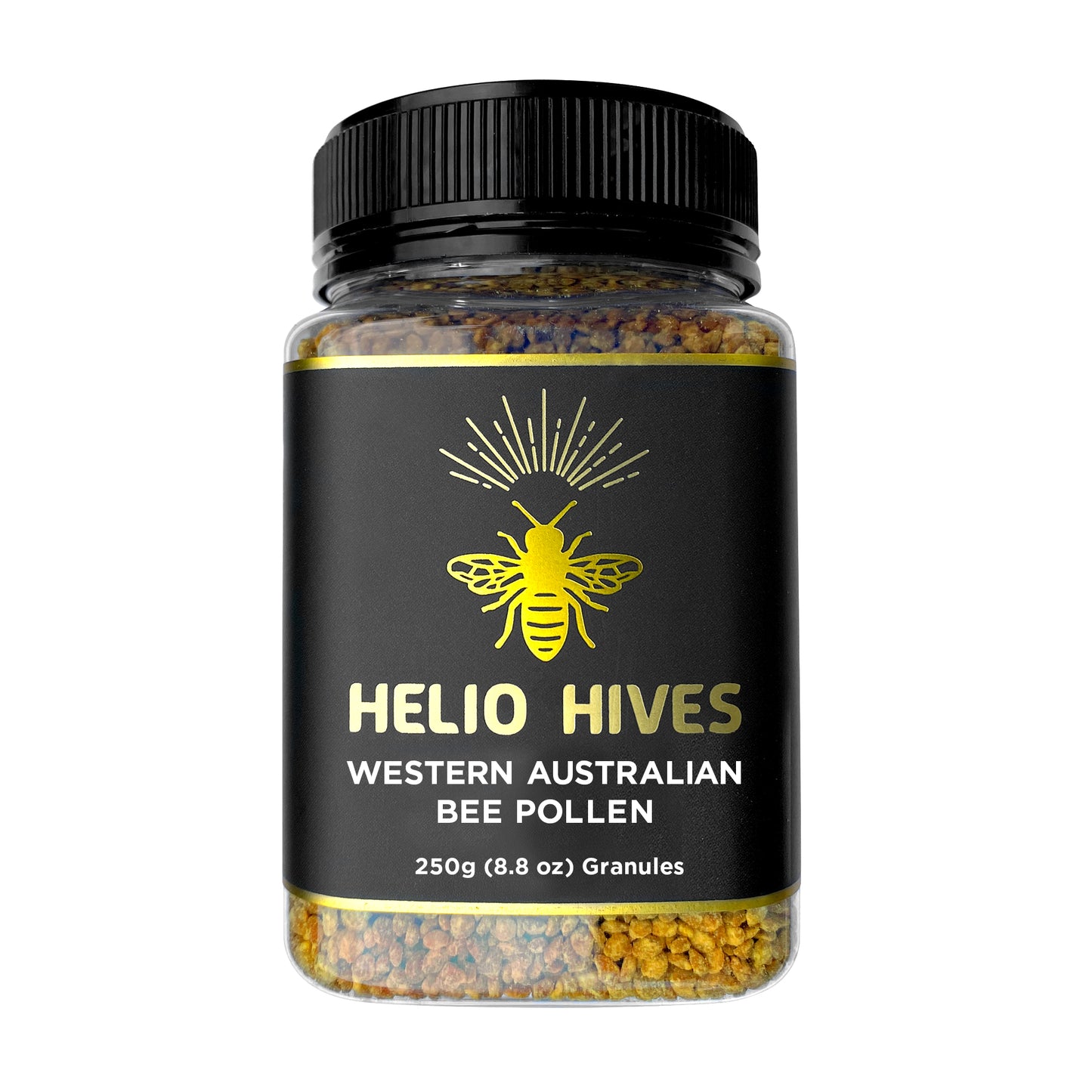 A jar of Helio Hives Western Australian Bee Pollen, 250g