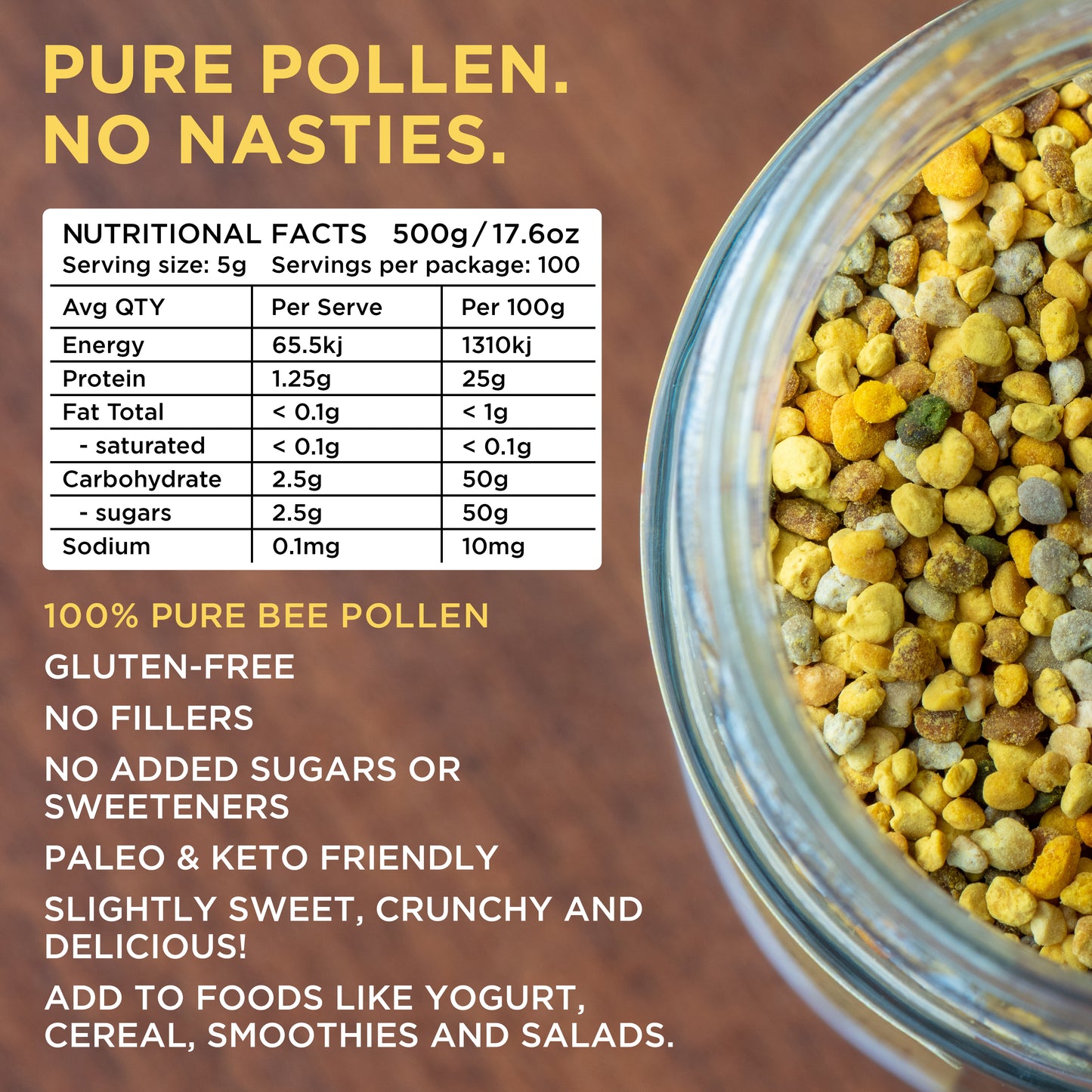 Helio Hives Bee Pollen 500g - Premium Australian Bee Pollen